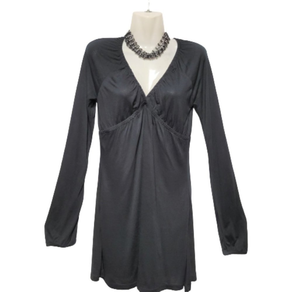 Zenana Outfitters Black Long Sleeve Rayon V Neck Tunic Top Size L